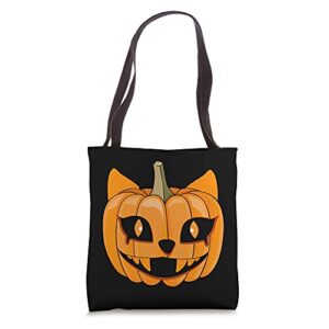 halloween spooky cat pumpkin face tote bag