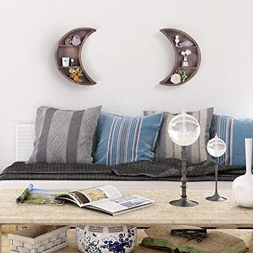 ELIAUK Floating Moon Wooden Shelves Reversible Crescent Moon Shelf,Home Wall Decor for Living Room Bedroom…