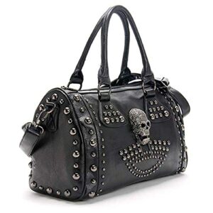 fivelovetwo women skull handbag gothic rivet tote satchel shoulder crossbody bag black