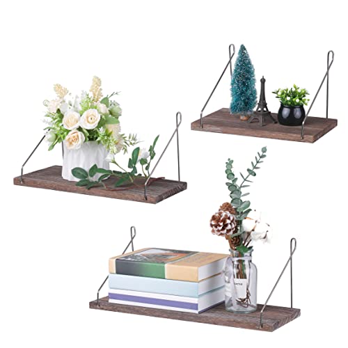 MITIME Floating Shelves Set of 3 Rustic Solid Wood Floating Shelf Wall Storage Shelves for Living Room, Bedroom, Bathroom, Kitchen Laundry, Office (Retro Color L+M+S)