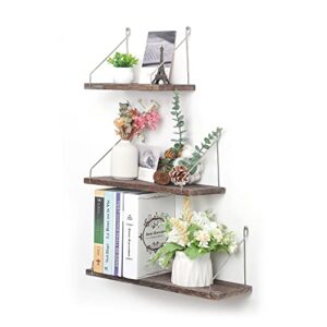 MITIME Floating Shelves Set of 3 Rustic Solid Wood Floating Shelf Wall Storage Shelves for Living Room, Bedroom, Bathroom, Kitchen Laundry, Office (Retro Color L+M+S)