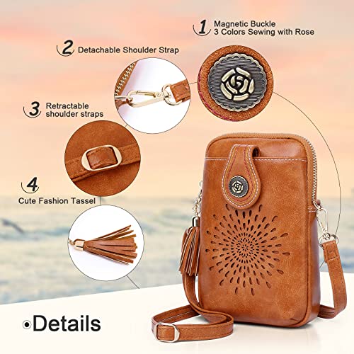 APHISON Mini Cell Phone Purse, Vegan Leather Small Crossbody Bags for Women, Lightweight Cute Purses for teen girls with Tassel