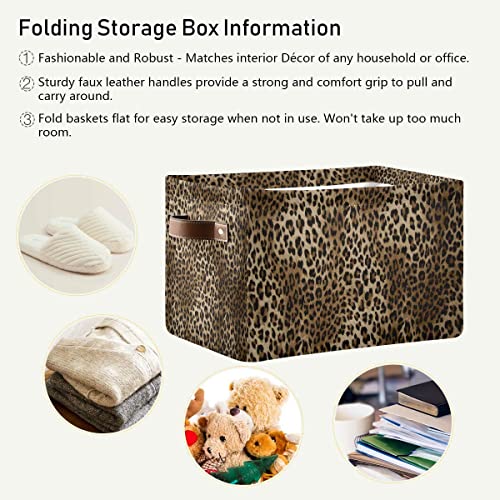 Storage Basket Cube Vintage Animal Cheetah Leopard Print Large Collapsible Toys Storage Box Bin Laundry Organizer for Closet Shelf Nursery Kids Bedroom,15x11x9.5 in,2 Pack
