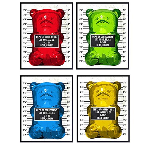 Gummy Bear Mugshot Set - Funny Contemporary Andy Warhol Style Aesthetic Room Decor, Wall Decoration - Unique Cool Gift for Modern Pop Art Fans - Original 8x10 UNFRAMED Poster Picture Print