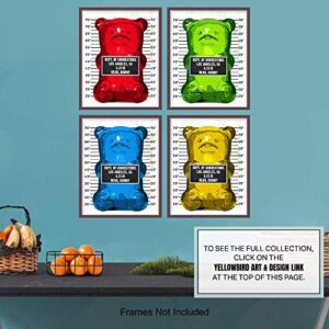 Gummy Bear Mugshot Set - Funny Contemporary Andy Warhol Style Aesthetic Room Decor, Wall Decoration - Unique Cool Gift for Modern Pop Art Fans - Original 8x10 UNFRAMED Poster Picture Print