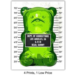 Gummy Bear Mugshot Set - Funny Contemporary Andy Warhol Style Aesthetic Room Decor, Wall Decoration - Unique Cool Gift for Modern Pop Art Fans - Original 8x10 UNFRAMED Poster Picture Print