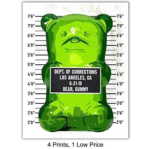 Gummy Bear Mugshot Set - Funny Contemporary Andy Warhol Style Aesthetic Room Decor, Wall Decoration - Unique Cool Gift for Modern Pop Art Fans - Original 8x10 UNFRAMED Poster Picture Print