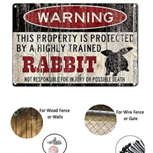 Rabbit Tin Sign, Funny Metal Sign, Vintage Wall Decor 12x8 Inch - Warning This Property Protected by Rabbit
