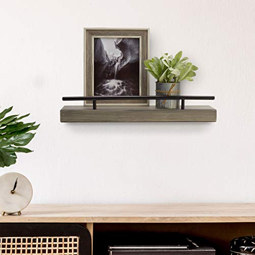 Melannco Floating Railing Shelf for Bedroom, Living Room, Bathroom, Kitchen, 24-Inch, Distressed Gray