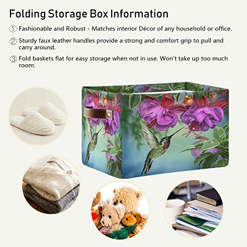 Storage Basket Cube Hummingbird Flower Orchid Spring Large Collapsible Toys Storage Box Bin Laundry Organizer for Closet Shelf Nursery Kids Bedroom,15x11x9.5 in,1 Pack