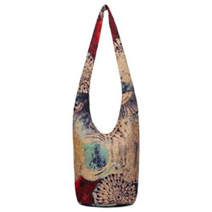 Women Hand Fashion canvas Hippie Crossbody Bags Bohemian Animal Prints Hobo Bags (Purple)