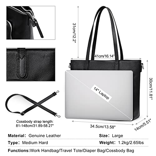 S-ZONE Women Genuine Leather Tote Bag Top Handle Satchel Shoulder Purse Large Handbag for Work Travel