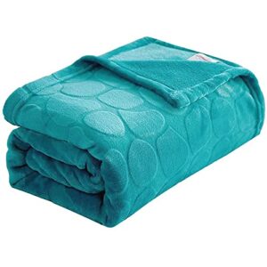 fy fiber house flannel fleece throw blanket super soft lightweight microfiber with stone print for couch, 50″x60″, teal