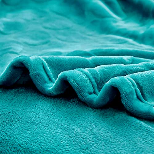 FY FIBER HOUSE Flannel Fleece Throw Blanket Super Soft Lightweight Microfiber with Stone Print for Couch, 50"X60", Teal