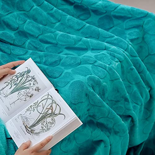 FY FIBER HOUSE Flannel Fleece Throw Blanket Super Soft Lightweight Microfiber with Stone Print for Couch, 50"X60", Teal