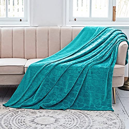 FY FIBER HOUSE Flannel Fleece Throw Blanket Super Soft Lightweight Microfiber with Stone Print for Couch, 50"X60", Teal