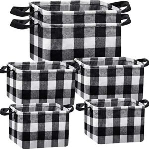 boao 6 pcs buffalo plaid basket square storage basket buffalo check basket bin solid storage organizer with handles collapsible square organizer for home office (black, white, plaid style)