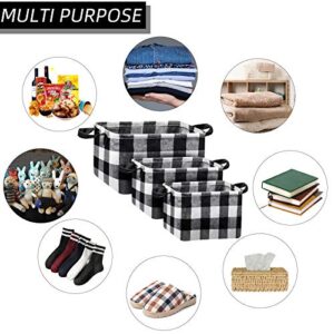 Boao 6 Pcs Buffalo Plaid Basket Square Storage Basket Buffalo Check Basket Bin Solid Storage Organizer with Handles Collapsible Square Organizer for Home Office (Black, White, Plaid Style)