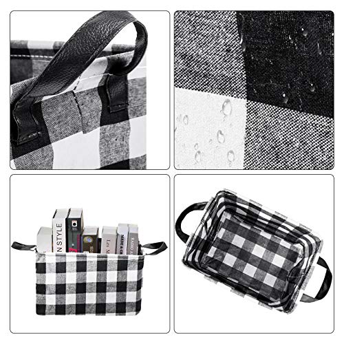 Boao 6 Pcs Buffalo Plaid Basket Square Storage Basket Buffalo Check Basket Bin Solid Storage Organizer with Handles Collapsible Square Organizer for Home Office (Black, White, Plaid Style)