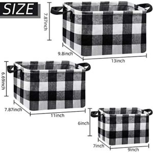 Boao 6 Pcs Buffalo Plaid Basket Square Storage Basket Buffalo Check Basket Bin Solid Storage Organizer with Handles Collapsible Square Organizer for Home Office (Black, White, Plaid Style)