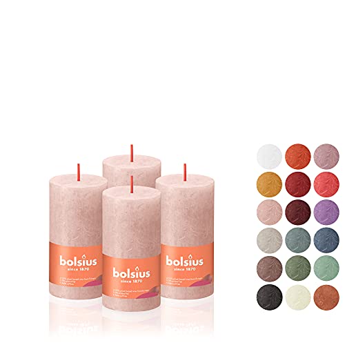 BOLSIUS 4 Pack Misty Pink Rustic Pillar Candles - 2 X 4 Inches - Premium European Quality - Natural Eco-Friendly Plant-Based Wax - Unscented Dripless Smokeless 30 Hour Party Décor and Wedding Candles