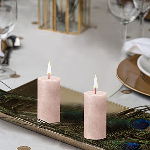 BOLSIUS 4 Pack Misty Pink Rustic Pillar Candles - 2 X 4 Inches - Premium European Quality - Natural Eco-Friendly Plant-Based Wax - Unscented Dripless Smokeless 30 Hour Party Décor and Wedding Candles