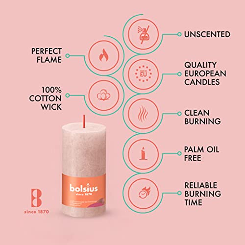 BOLSIUS 4 Pack Misty Pink Rustic Pillar Candles - 2 X 4 Inches - Premium European Quality - Natural Eco-Friendly Plant-Based Wax - Unscented Dripless Smokeless 30 Hour Party Décor and Wedding Candles