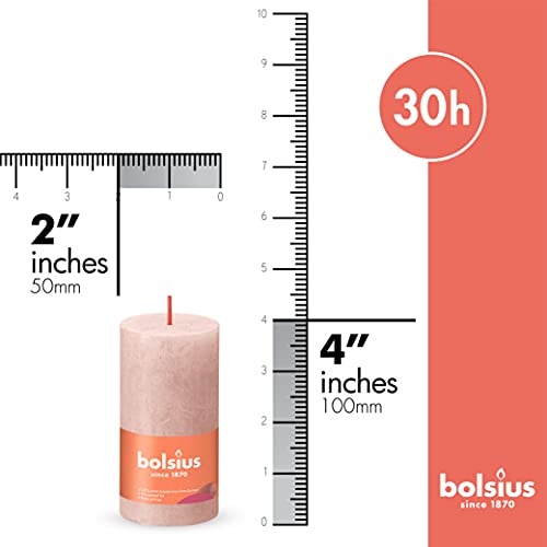 BOLSIUS 4 Pack Misty Pink Rustic Pillar Candles - 2 X 4 Inches - Premium European Quality - Natural Eco-Friendly Plant-Based Wax - Unscented Dripless Smokeless 30 Hour Party Décor and Wedding Candles