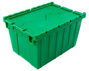 12 gallon heavy-duty flip tote storage container (pack of 4) – green, commercial flip top tote, industrial plastic storage tote – 21 in. l x 15 in. w x 12 in. h, padlock & metal hinged flip cover