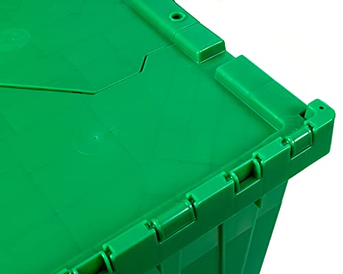 12 Gallon Heavy-Duty Flip Tote Storage Container (PACK OF 4) - Green, Commercial Flip Top Tote, Industrial Plastic Storage Tote - 21 in. L x 15 in. W x 12 in. H, Padlock & Metal Hinged Flip Cover