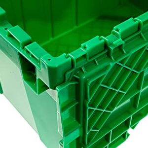 12 Gallon Heavy-Duty Flip Tote Storage Container (PACK OF 4) - Green, Commercial Flip Top Tote, Industrial Plastic Storage Tote - 21 in. L x 15 in. W x 12 in. H, Padlock & Metal Hinged Flip Cover