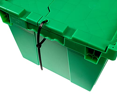 12 Gallon Heavy-Duty Flip Tote Storage Container (PACK OF 4) - Green, Commercial Flip Top Tote, Industrial Plastic Storage Tote - 21 in. L x 15 in. W x 12 in. H, Padlock & Metal Hinged Flip Cover