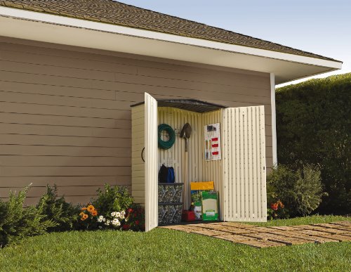 Rubbermaid Storage Shed 5x2 Feet, Sandalwood/Onyx Roof (FG5L1000SDONX), Sandstone & Shed Accessories Large Wire Basket, Individual, Black