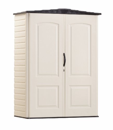 Rubbermaid Storage Shed 5x2 Feet, Sandalwood/Onyx Roof (FG5L1000SDONX), Sandstone & Shed Accessories Large Wire Basket, Individual, Black