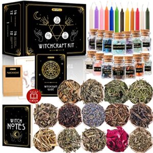 witchcraft supplies kit for witch altar 54pcs – spell candles for witches – crystals spell jars for witches – herbs for spells – beginner witch kit box – witchcraft kit – witch starter kit