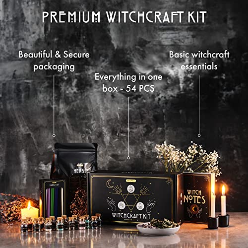 Witchcraft Supplies Kit for Witch Altar 54PCS - Spell Candles for Witches - Crystals Spell Jars for Witches - Herbs for Spells - Beginner Witch Kit Box - Witchcraft Kit - Witch Starter Kit