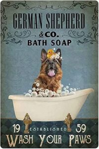 vintage dog metal tin sign german shepherd co. bath soap wash your paws printing poster bathroom toilet living room home art wall decoration 8inch x 12inch