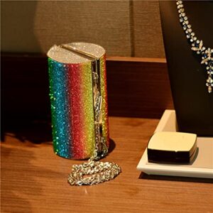 Rainbow Rhinestone Purse Evening Bag Luxury Holographic Handbag Clutch Bag Cylinder Shoulder Bag for Party Wedding