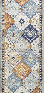 JONATHAN Y MDP214A-28 Kirman Bohemian Medallion Indoor Area-Rug Bohemian Vintage Easy-Cleaning Bedroom Kitchen Living Room Non Shedding, 2 X 8, Light Gray Blue Orange