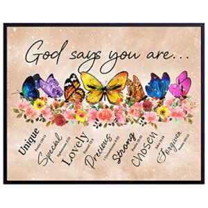 God Says You Are Wall Art - Boho Decor - Christian Inspirational Encouragement Gifts for Women - Bible Verses, Psalms, Scripture Wall Decor - Catholic Religious Gifts - Positive Motivational Quotes