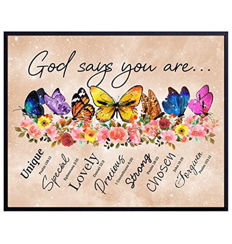 God Says You Are Wall Art - Boho Decor - Christian Inspirational Encouragement Gifts for Women - Bible Verses, Psalms, Scripture Wall Decor - Catholic Religious Gifts - Positive Motivational Quotes