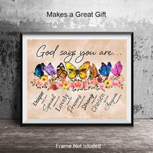 God Says You Are Wall Art - Boho Decor - Christian Inspirational Encouragement Gifts for Women - Bible Verses, Psalms, Scripture Wall Decor - Catholic Religious Gifts - Positive Motivational Quotes