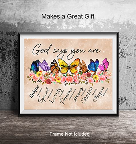 God Says You Are Wall Art - Boho Decor - Christian Inspirational Encouragement Gifts for Women - Bible Verses, Psalms, Scripture Wall Decor - Catholic Religious Gifts - Positive Motivational Quotes