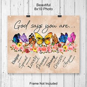 God Says You Are Wall Art - Boho Decor - Christian Inspirational Encouragement Gifts for Women - Bible Verses, Psalms, Scripture Wall Decor - Catholic Religious Gifts - Positive Motivational Quotes