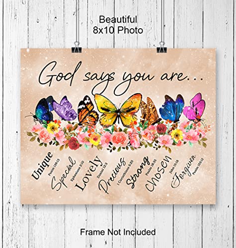 God Says You Are Wall Art - Boho Decor - Christian Inspirational Encouragement Gifts for Women - Bible Verses, Psalms, Scripture Wall Decor - Catholic Religious Gifts - Positive Motivational Quotes