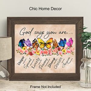 God Says You Are Wall Art - Boho Decor - Christian Inspirational Encouragement Gifts for Women - Bible Verses, Psalms, Scripture Wall Decor - Catholic Religious Gifts - Positive Motivational Quotes