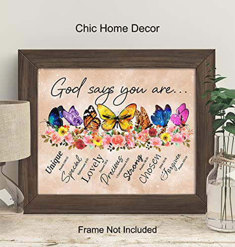 God Says You Are Wall Art - Boho Decor - Christian Inspirational Encouragement Gifts for Women - Bible Verses, Psalms, Scripture Wall Decor - Catholic Religious Gifts - Positive Motivational Quotes