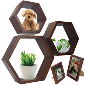 strawbula hexagon floating shelves – octagon shelves for wall with 2 photo frames, set of 3 hexagon shelves for wall, honey combs shelves for modern home, farmouse, kitchen, living room, office decor