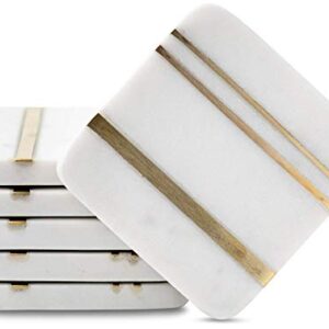 Cork & Mill Marble Coasters for Drinks - Set of 6 Handcrafted Modern Coasters - White Drink Coasters with Gold Brass Inlay - Made from Real Solid Marble