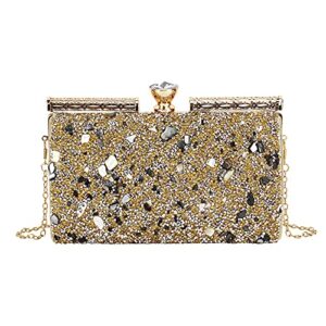 quniko chic rhinestone box clutch bling evening wedding handbags bridal purse, gold